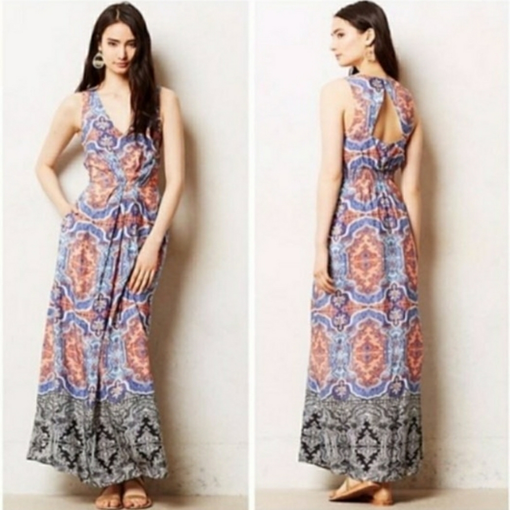 ANTHROPOLOGIE - MAEVE 100% Silk Maxi Sundress with Pockets  | M